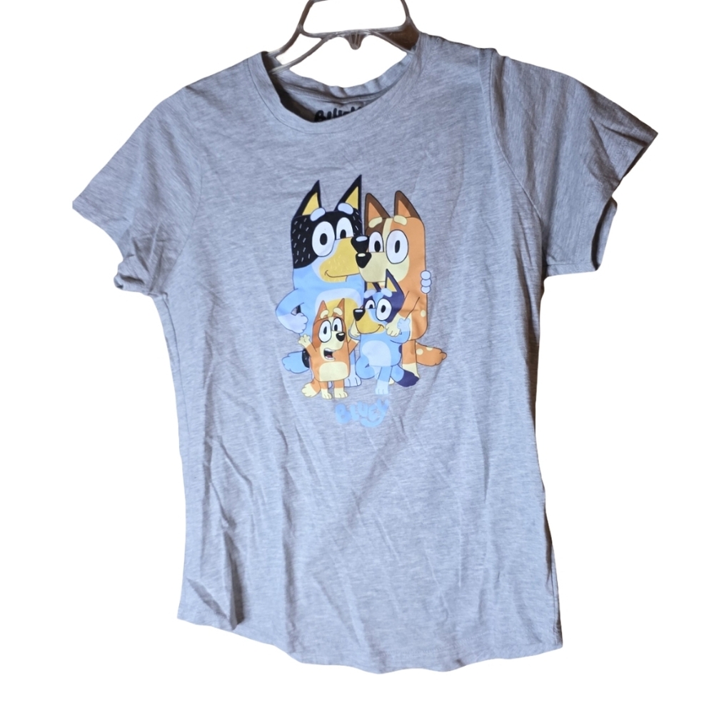 Bluey Family Graphic Tee Gray Short Sleeve Shirt M